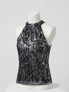 1 State Black Silver Halter Top Womens Blouse Large